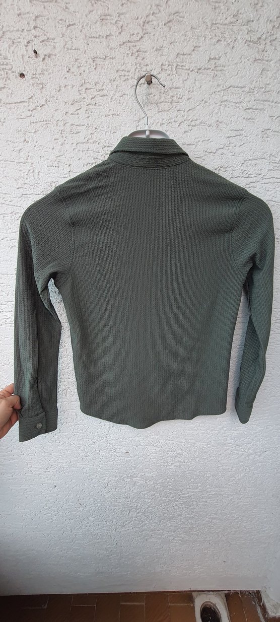 Gri Düğmeli Uzun Kollu  Gömlek - Görsel 2