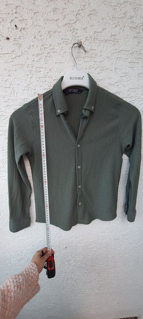 Gri Düğmeli Uzun Kollu  Gömlek - Görsel 5