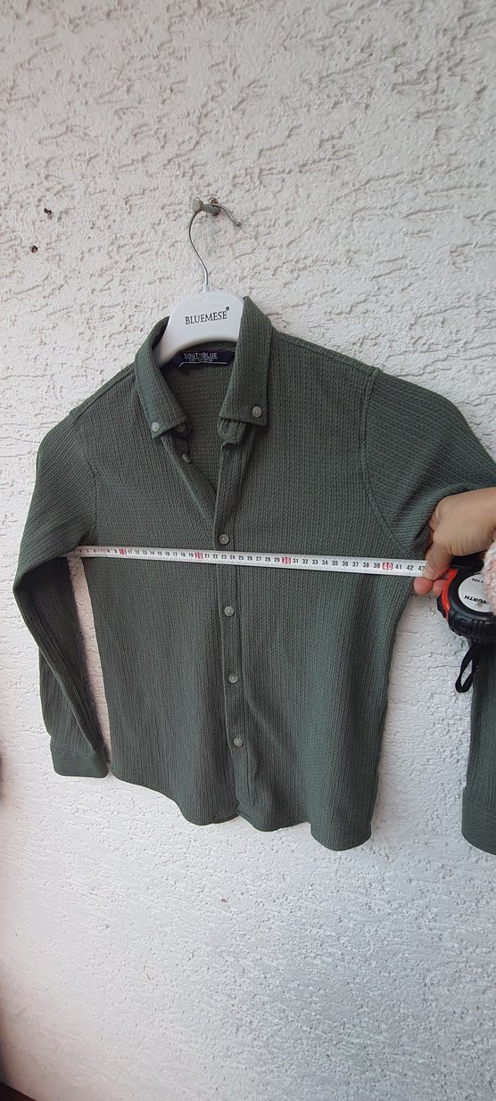 Gri Düğmeli Uzun Kollu  Gömlek - Görsel 4