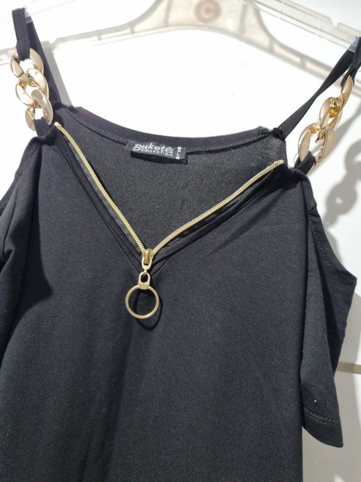 Zincir Detaylı Siyah Uzun Elbise - Görsel 2