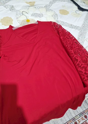 42 Beden kırmızı Renk Kırmızı V Yaka Dantel Kollu polyester Elbise