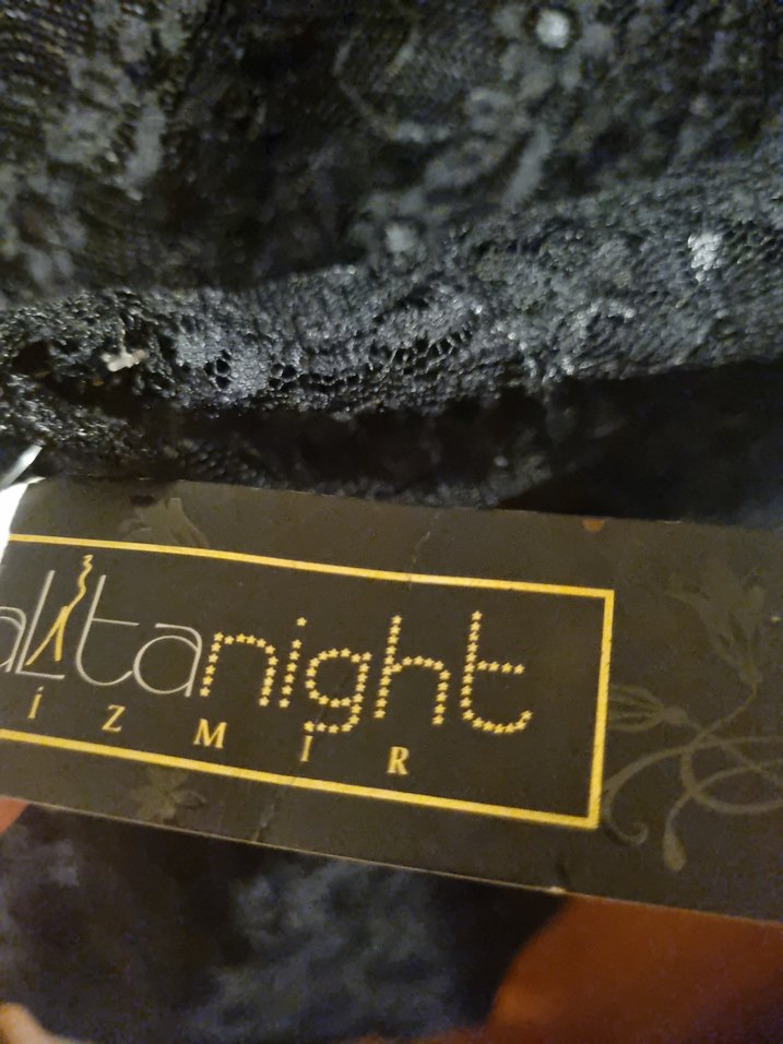 Siyah Dantel Uzun Kollu  Abiye Elbise - Görsel 3