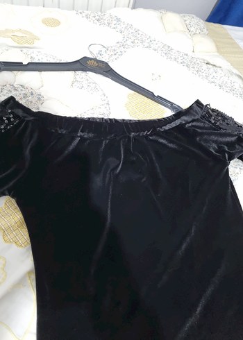 42 Beden siyah Renk Uzun Kollu Siyah kadife Kadın Elbise