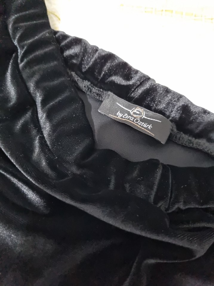 Uzun Kollu Siyah kadife Kadın Elbise - Görsel 3