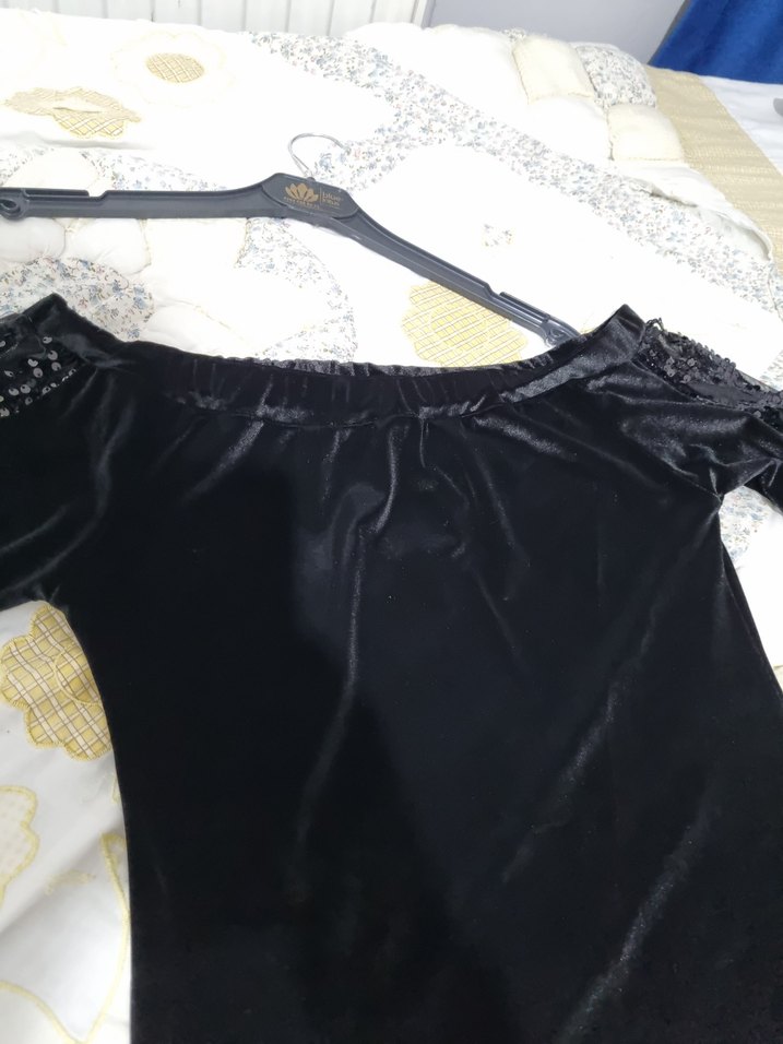 Uzun Kollu Siyah kadife Kadın Elbise - Görsel 4