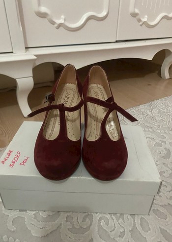 Bordo Süet Dolgu Topuk Kadın Ayakkabı - Görsel 2