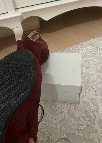 Bordo Süet Dolgu Topuk Kadın Ayakkabı - Görsel 4