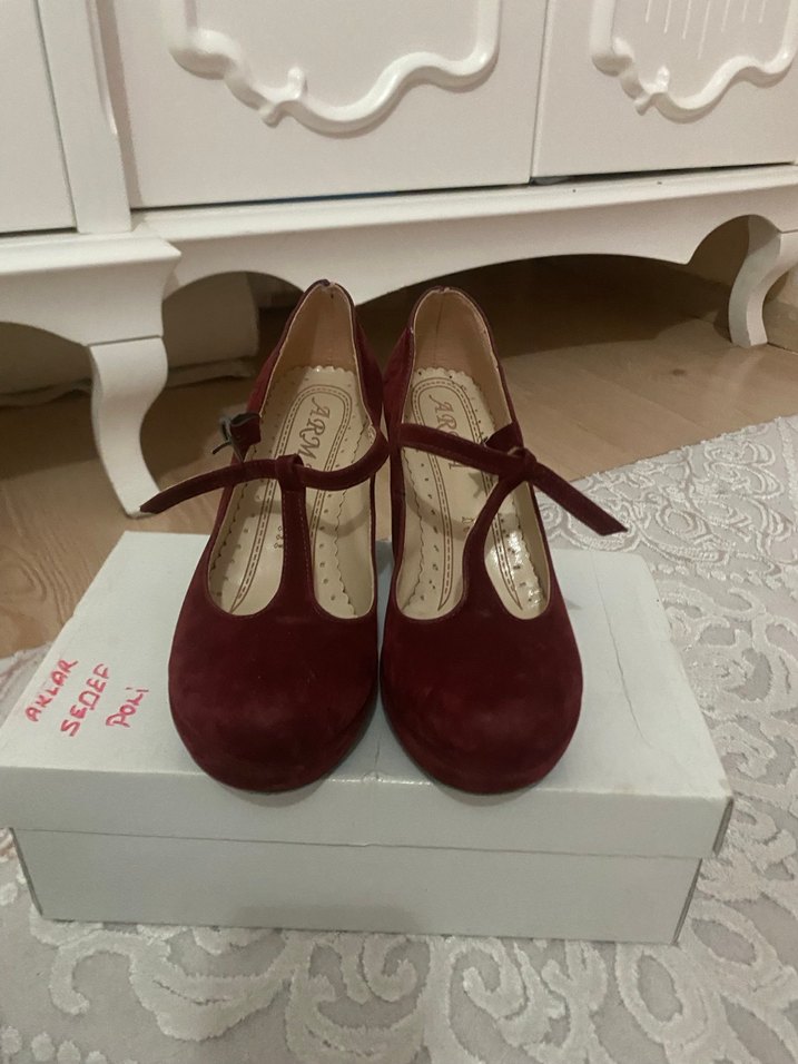 Bordo Süet Dolgu Topuk Kadın Ayakkabı - Görsel 2
