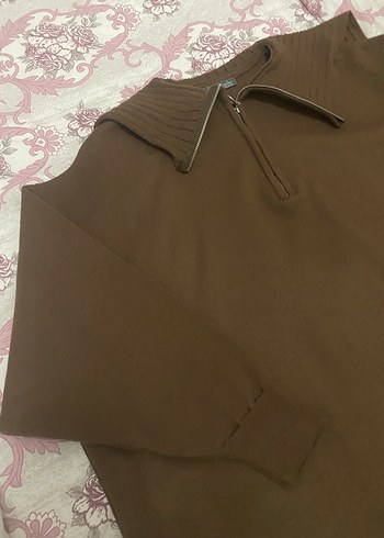 Kadın Kahverengi Fermuarlı Triko Kazak - Görsel 2