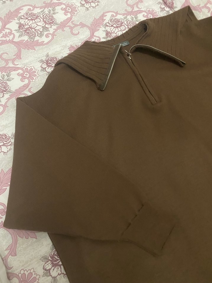 Kadın Kahverengi Fermuarlı Triko Kazak - Görsel 2