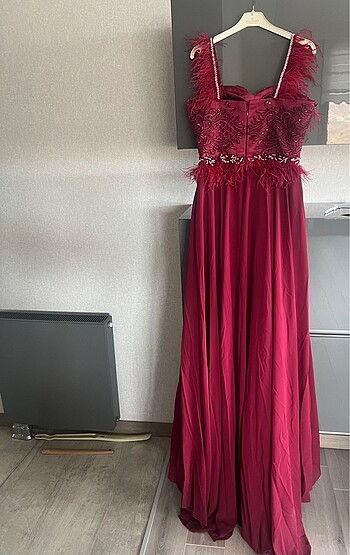 38 Beden bordo Renk Özel Tasarım bordo abiye