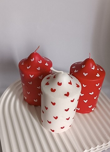 Kalpli el boyaması 3 lu Mum Seti  - Görsel 4