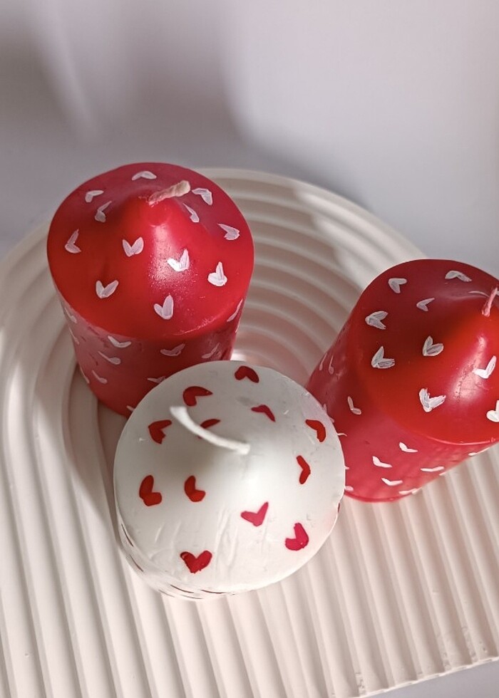 Kalpli el boyaması 3 lu Mum Seti  - Görsel 2