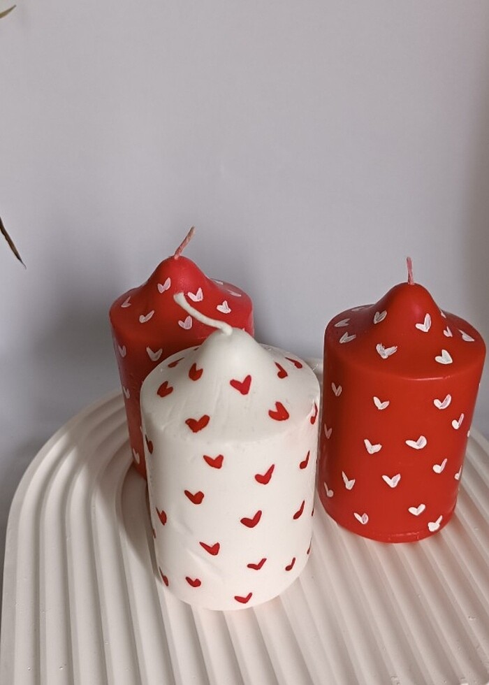 Kalpli el boyaması 3 lu Mum Seti  - Görsel 3