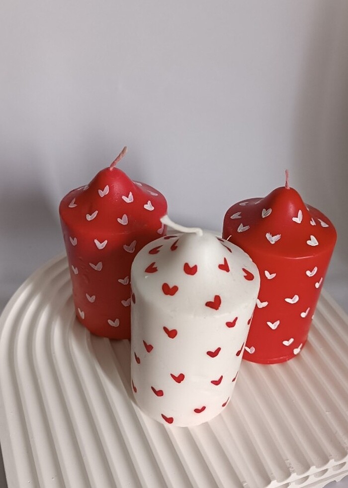 Kalpli el boyaması 3 lu Mum Seti  - Görsel 4