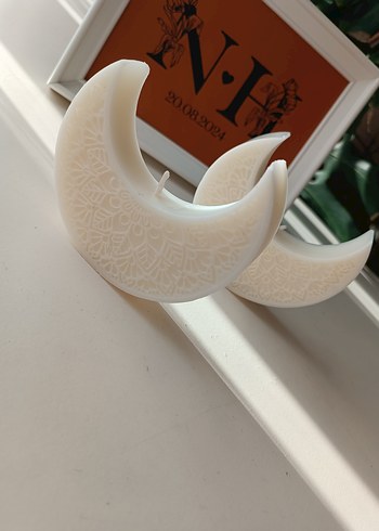 Ay şeklinde beyaz dekoratif mum - Görsel 2