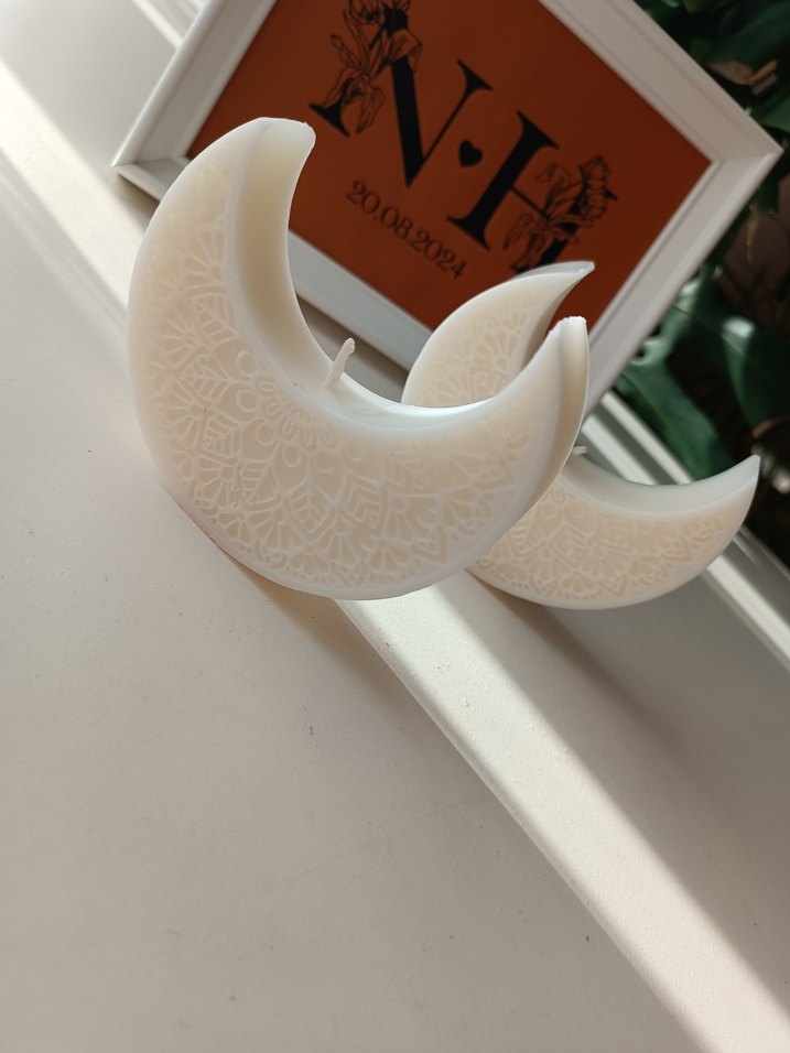 Ay şeklinde beyaz dekoratif mum - Görsel 2