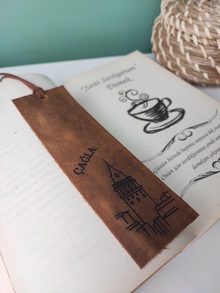 Galata Kulesi Temalı Deri Kitap Ayracı Hakiki Deri - Görsel 2