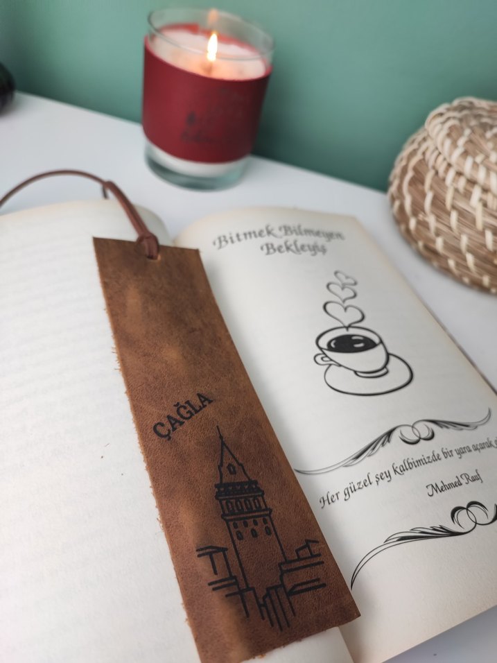 Galata Kulesi Temalı Deri Kitap Ayracı Hakiki Deri - Görsel 3