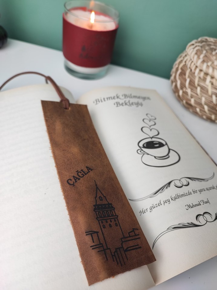 Galata Kulesi Temalı Deri Kitap Ayracı Hakiki Deri - Görsel 4