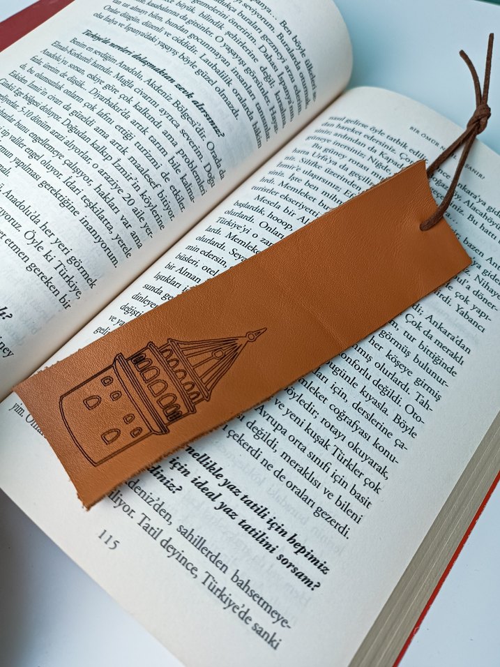Galata Kulesi Desenli Hakiki Deri Kitap Ayracı - Görsel 3