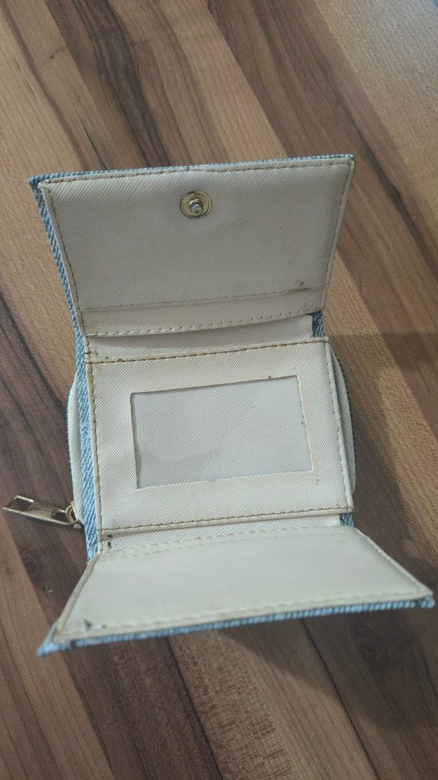 Mavi Kot Kumaş Fermuarlı Kadın Cüzdanı - Görsel 4