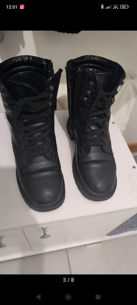 Siyah Deri Kadın Bağcıklı Fermuarlı Bot - Görsel 3