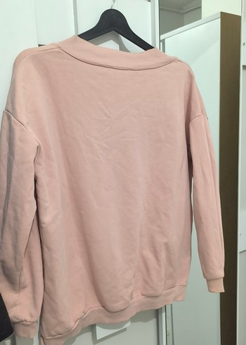 Pembe V Yaka Uzun Kollu Salaş Sweatshirt - Görsel 4
