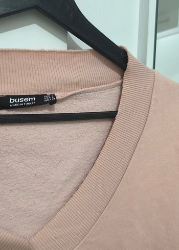 Pembe V Yaka Uzun Kollu Salaş Sweatshirt - Görsel 5