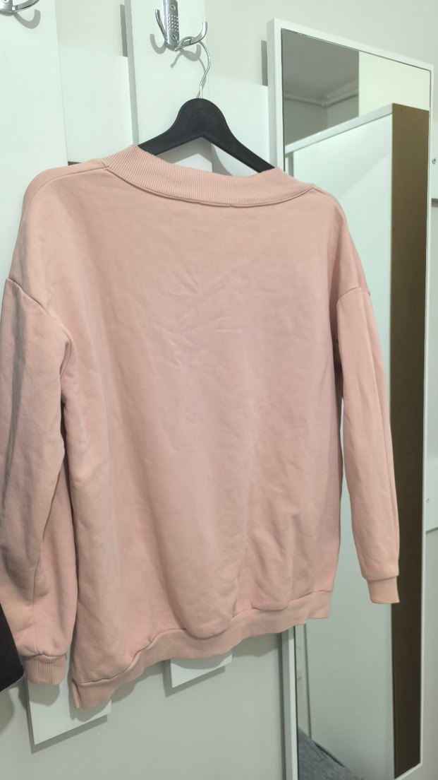 Pembe V Yaka Uzun Kollu Salaş Sweatshirt - Görsel 4