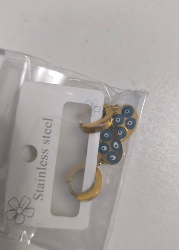 Gold Çelik Nazar Desenli Mini Stainless Steel Küpeler - Görsel 3