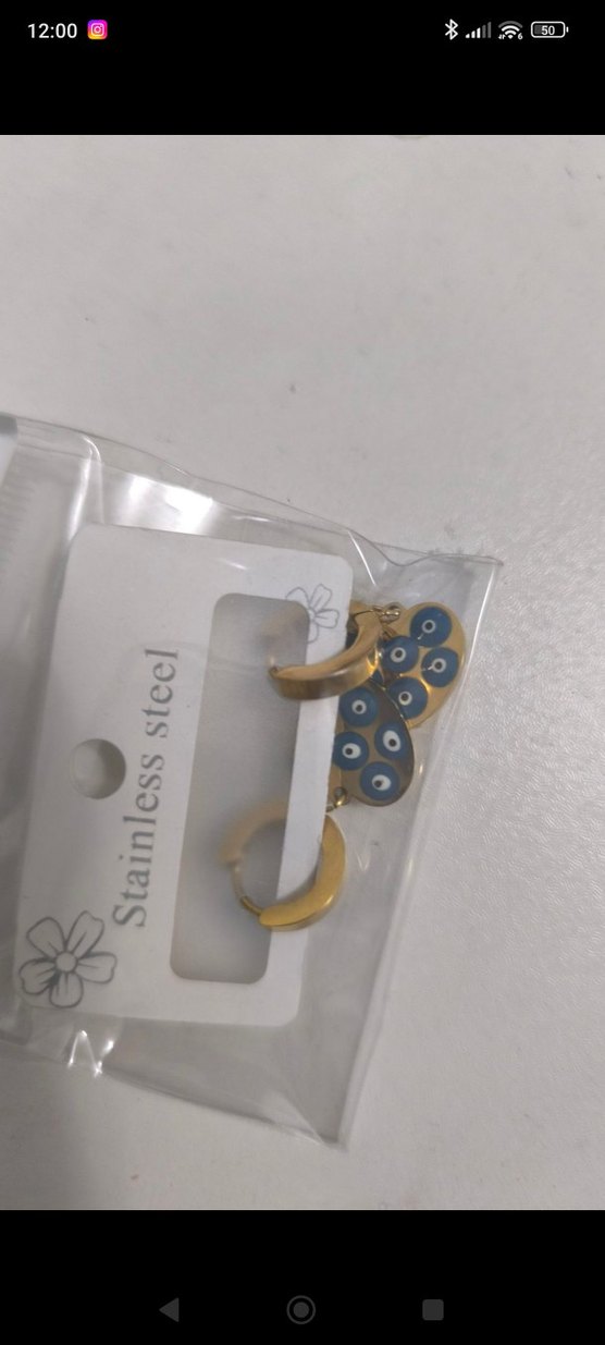 Gold Çelik Nazar Desenli Mini Stainless Steel Küpeler - Görsel 3