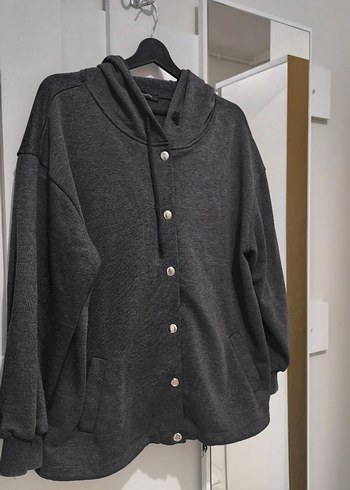 Gri Düğmeli Rahat Kadın Ceket - Görsel 2