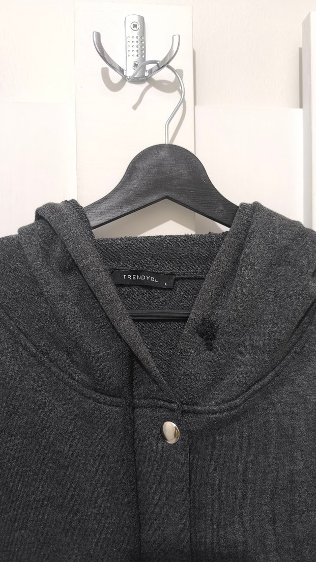 Gri Düğmeli Rahat Kadın Ceket - Görsel 5