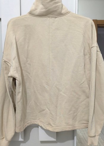 Bej Baskılı Dik Yaka Yazılı Fermuarlı Sweatshirt - Görsel 4