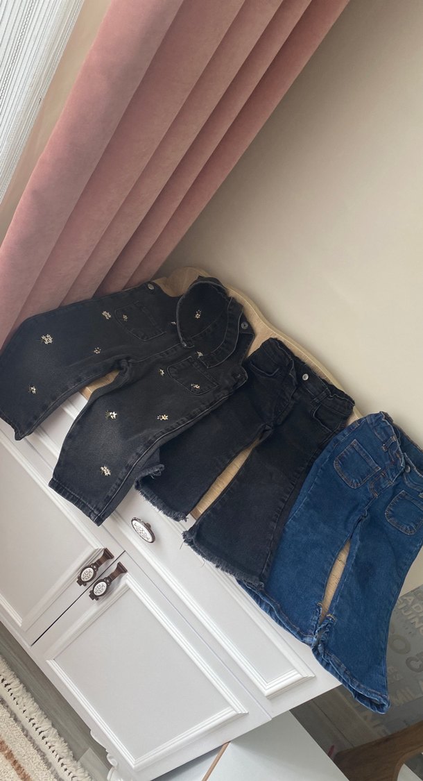 Nakışlı Siyah Kız Kot Tulum - Görsel 3