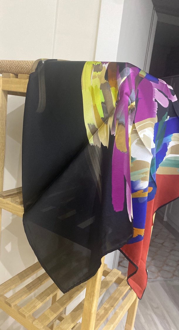 Çok Renkli İpek Kadın eşarp - Görsel 5
