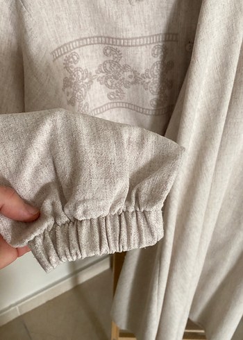 Nakışlı Keten Düğmeli Kadın Gömlekli takım - Görsel 4