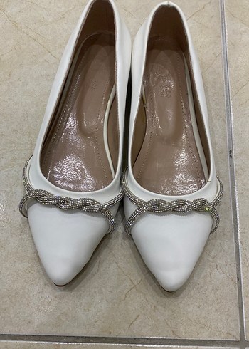 Beyaz Taş Detaylı babet Kadın Ayakkabı - Görsel 4