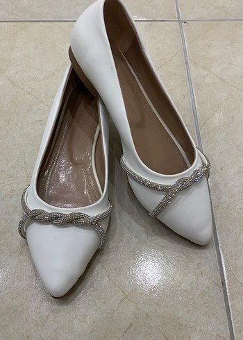 Beyaz Taş Detaylı babet Kadın Ayakkabı - Görsel 2