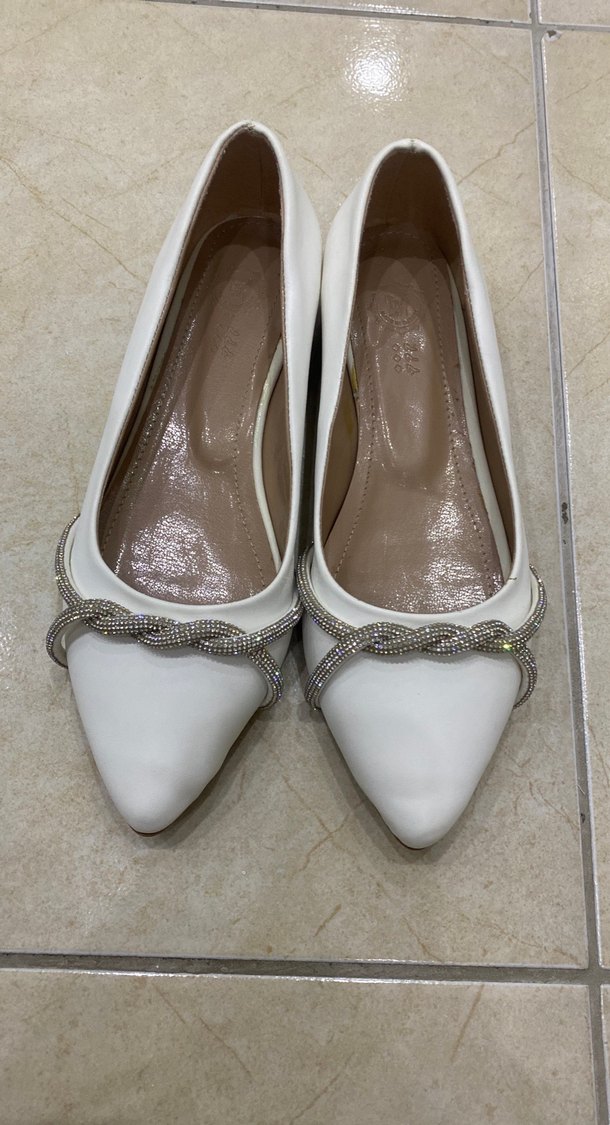 Beyaz Taş Detaylı babet Kadın Ayakkabı - Görsel 4