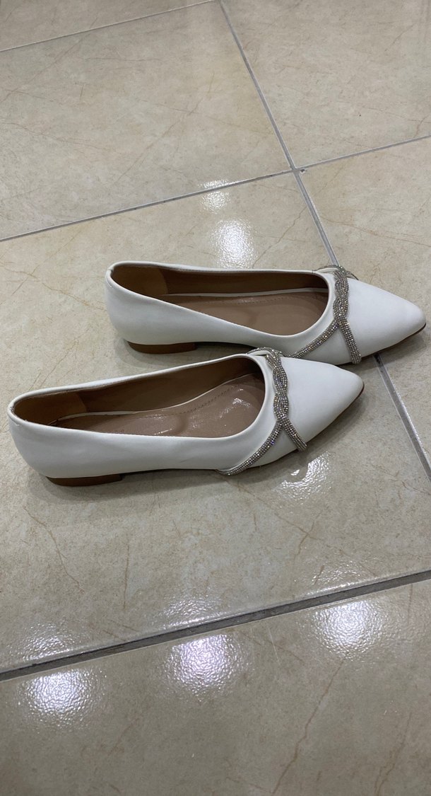 Beyaz Taş Detaylı babet Kadın Ayakkabı - Görsel 5