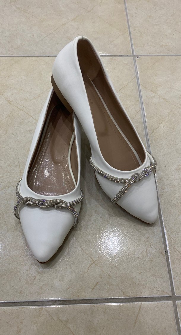 Beyaz Taş Detaylı babet Kadın Ayakkabı - Görsel 2