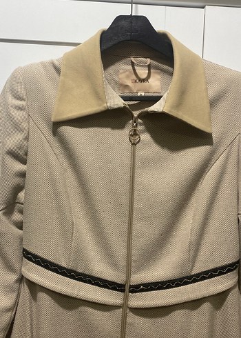 Bej Uzun Kadın Klasik Ofis Kabanı - Görsel 2