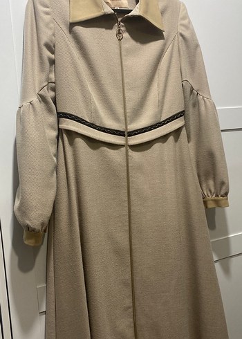 Bej Uzun Kadın Klasik Ofis Kabanı - Görsel 5