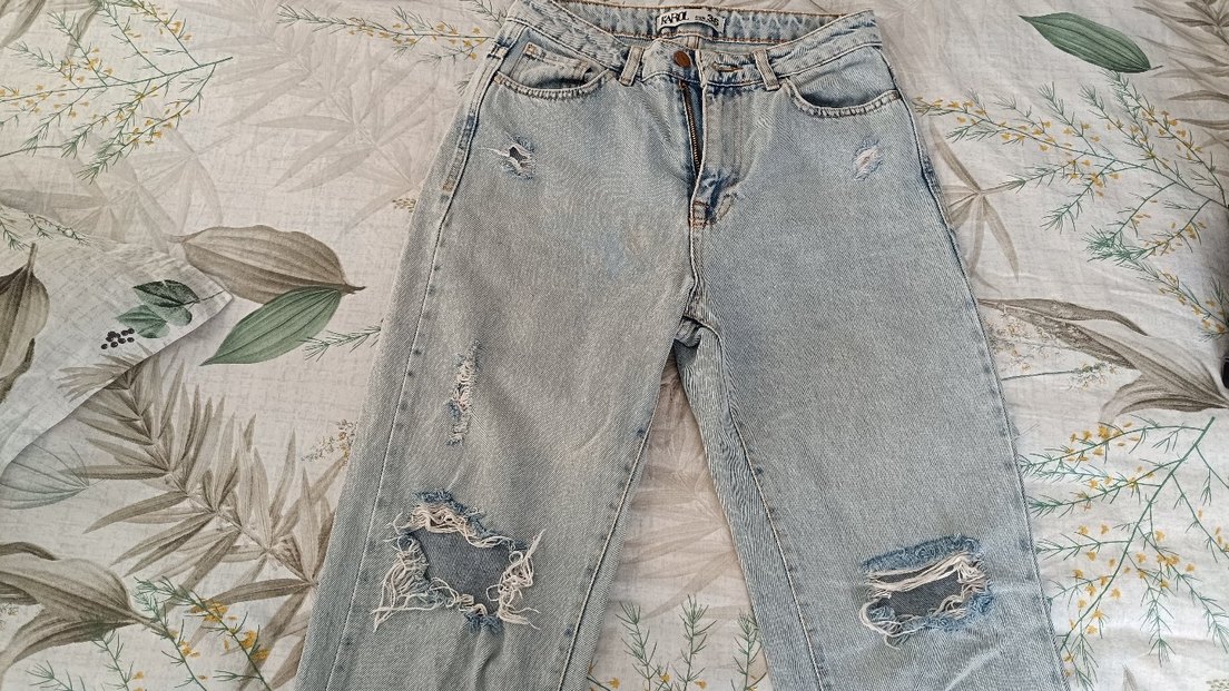 Gri Düğmeli Loose Fit Kadın Kot Pantolon - Görsel 2