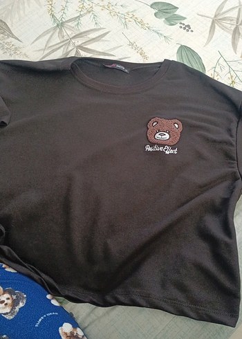 siyah kısa kollu crop tişört - Görsel 3