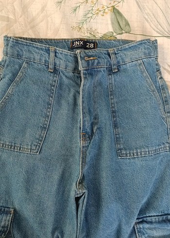 Kadın Mavi Bel Detaylı Bol Kesim Denim Pantolon - Görsel 3