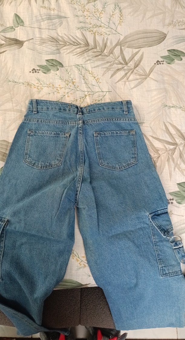 Kadın Mavi Bel Detaylı Bol Kesim Denim Pantolon - Görsel 2