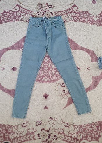 Mavi Bağcıklı Normal Boy Kadın Denim Pantolon skinny jean